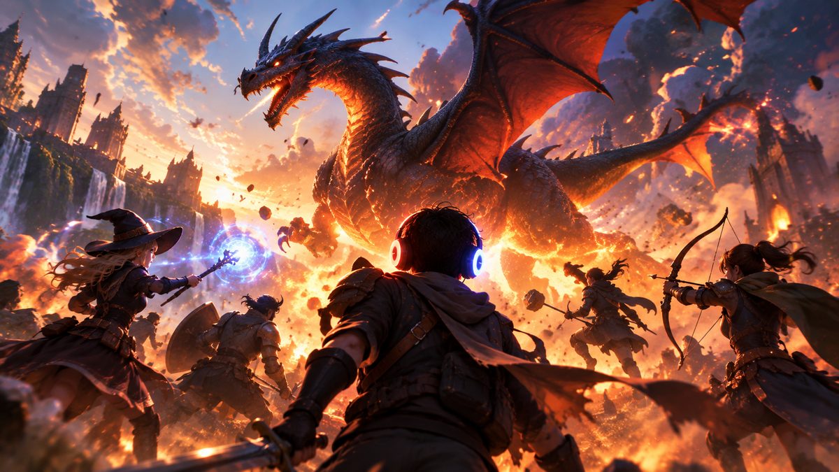 A fantasy battle with a dragon and fire, played with MoHeat Evo headphones